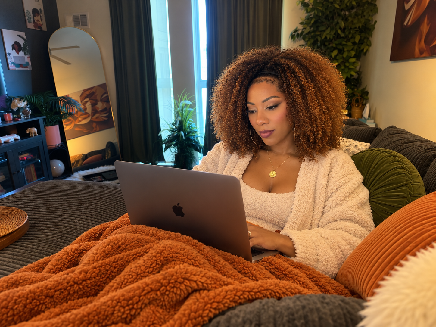 Cozy Living Room Laptop Work Session